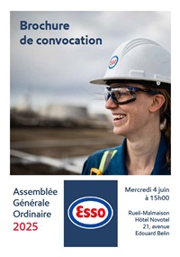 Couverture de la brochure de convocation à l'Assemblée Générale Ordinaire 2025 d'Esso S.A.F.